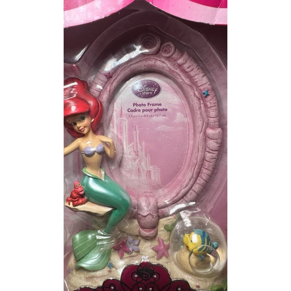 NEW Disney Store Little Mermaid 3.5” x 5” Photo Frame Ariel Flounder Snow Globe